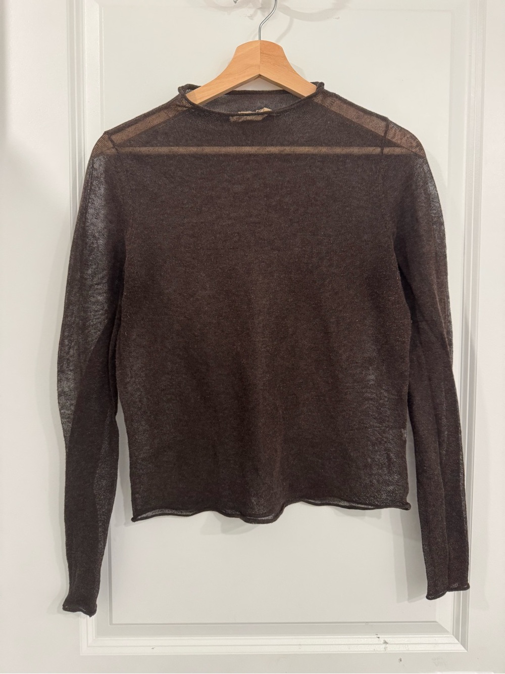 Sheer Brown Lightweight Long Sleeve mock neck Top
